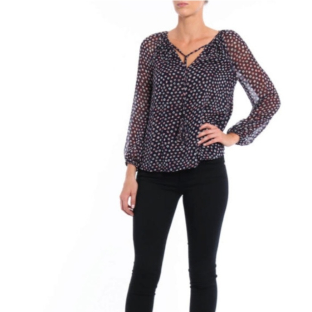 Diane Von Furstenberg blue polka-dot long sleeve sheer silk Flowy Summer blouse - Picture 2 of 15